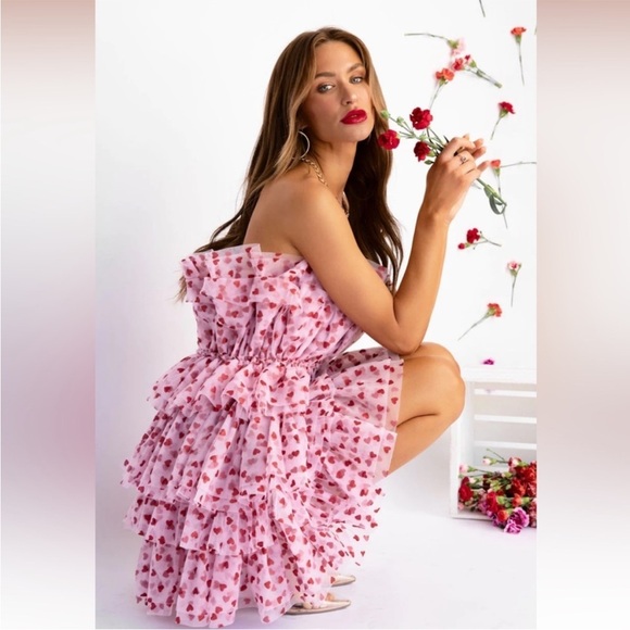 Mable Dresses & Skirts - Mable Heartbreaker Strapless Pink Glitter Heart Ruffle Tulle Dress Medium